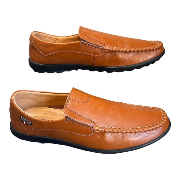 FASHION Men’s Leather Slip-On Loafers | Classic Comfort, tan, Size: 10.5 (EU 44) main image 6